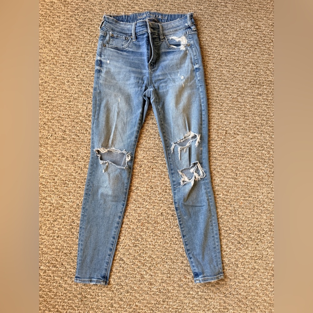 American Eagle Light Blue Ripped Skinny Jeans